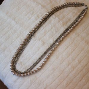 Layered Metal Necklace with "Pearls"
